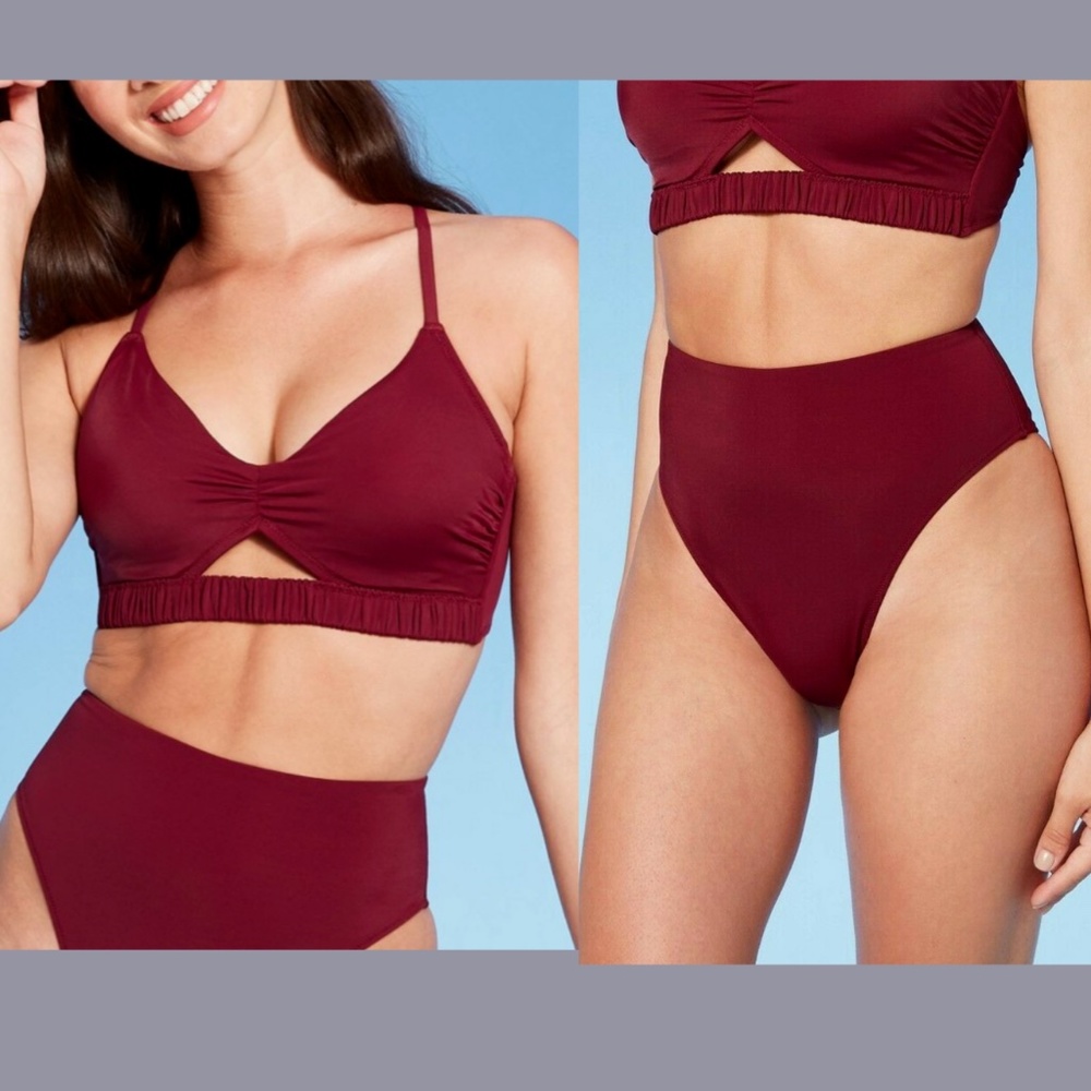 NWT Shade & Shore Cut Out Top [ 34B‎ ]+ Bikini Bottom [ Medium ] Cranberry